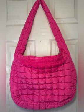 Quilted Puffer Crossbody Shoulder Bag Hot Pink
